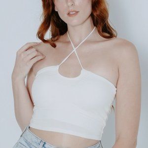 Klassy Network Criss Cross Halter Crop - Off White XL